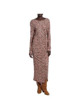 Marant Etoile Women's Rust Gathered Print Jelina Midi Dress Size 40 | US 10